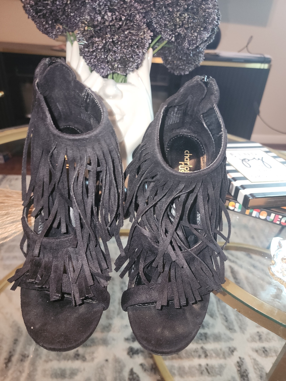 Black Fringe Suede Women's Heels by Charles by Charles David